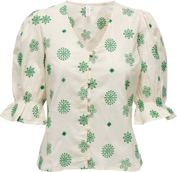 ONLY blouse ONLJASMIN met all over print ecru groen
