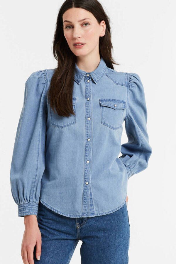 Only Mallory life ls dnm shirt qyt light blue denim Blauw Dames
