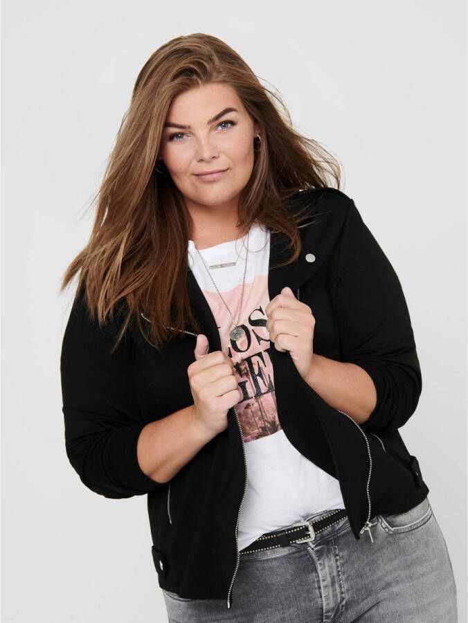 Only Carmakoma Zwarte Bikerjas Freewear Zwart Black Dames