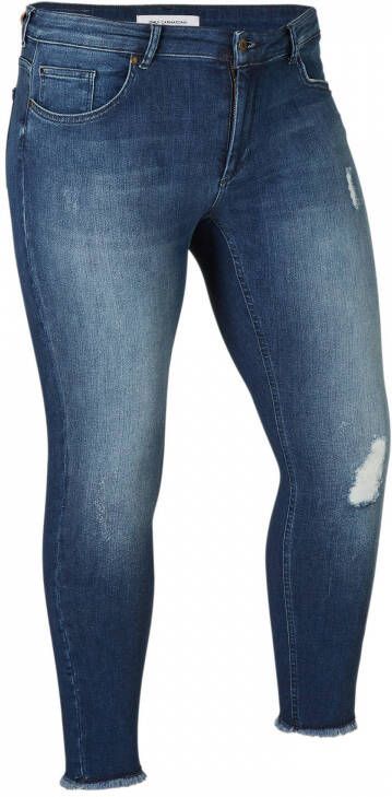 ONLY CARMAKOMA cropped skinny jeans CARWILLY met slijtage details dark denim