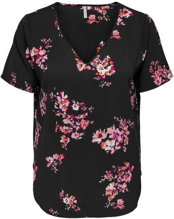 ONLY CARMAKOMA gebloemd T-shirt CARLUXLEA zwart