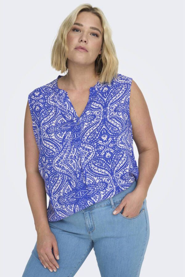 ONLY CARMAKOMA geweven top CARSONYA met all over print blauw wit