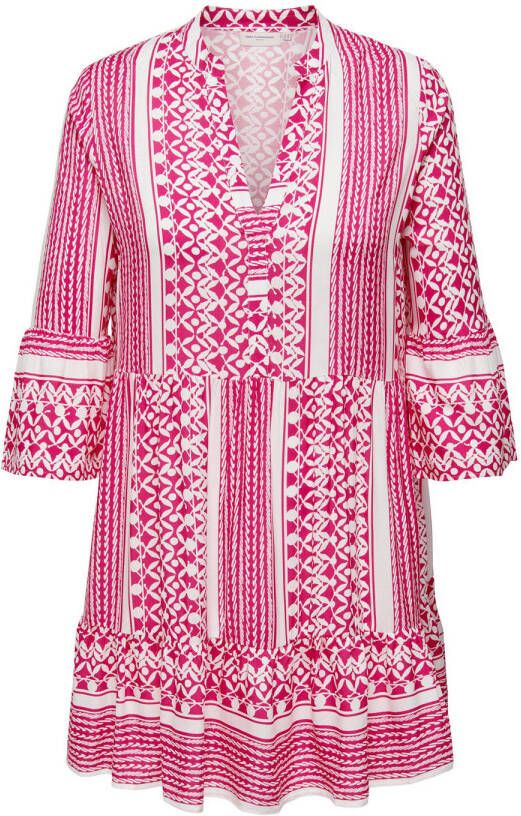 ONLY CARMAKOMA jurk CARMARRAKESH met all over print en volant roze wit