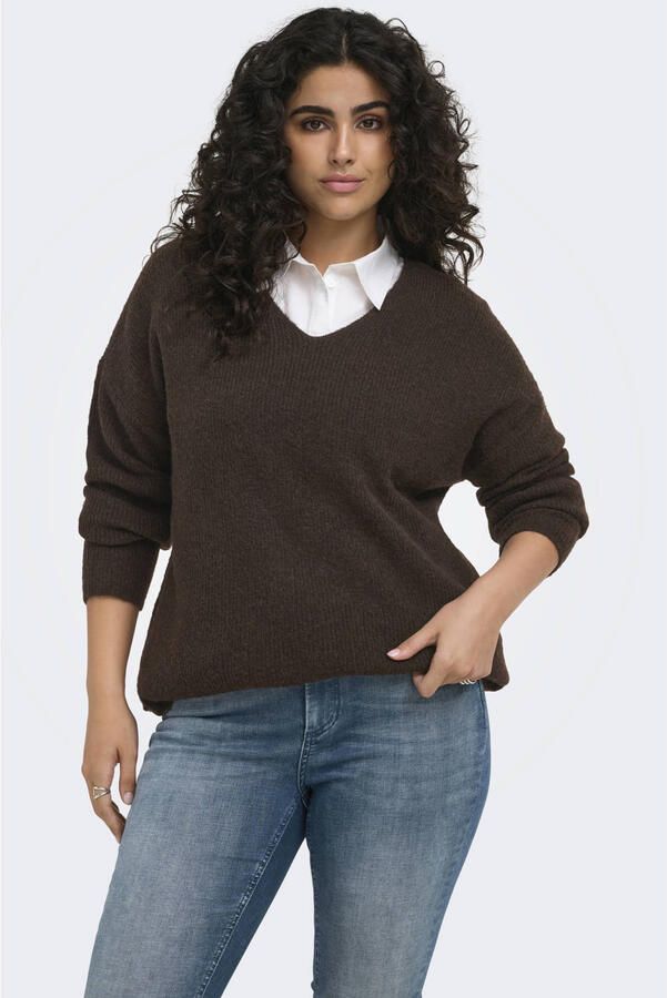 ONLY CARMAKOMA aansluitende gebreide trui Plus Size donkerbruin