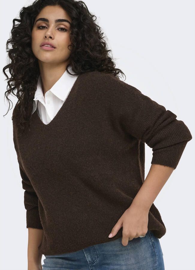 ONLY CARMAKOMA aansluitende gebreide trui Plus Size donkerbruin - Foto 2