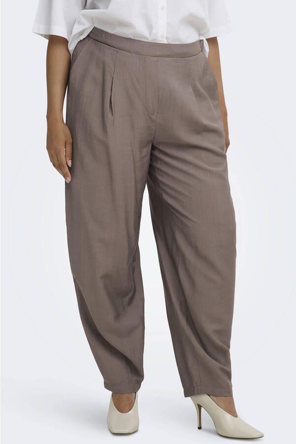 ONLY CARMAKOMA barrel casual broek met plooien Plus Size taupe