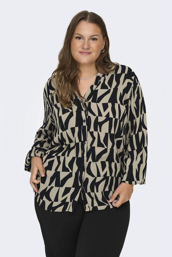 ONLY CARMAKOMA blouse met all over print zwart - Foto 3