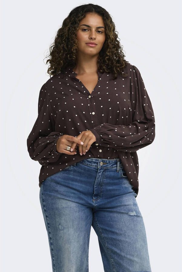 ONLY CARMAKOMA blouse met stippen Plus Size donkerbruin