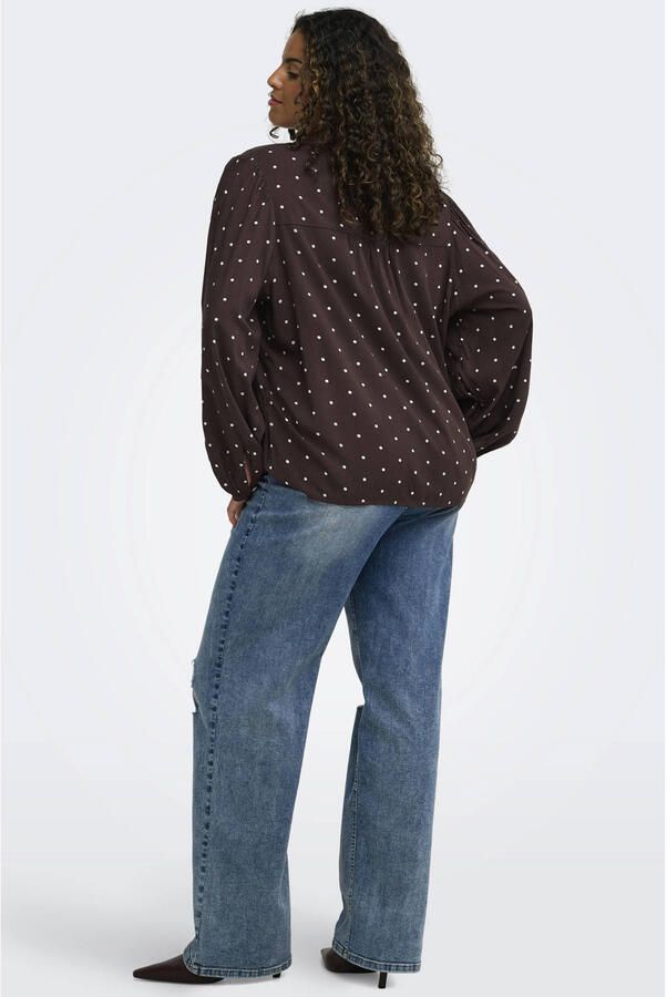 ONLY CARMAKOMA blouse met stippen Plus Size donkerbruin - Foto 2