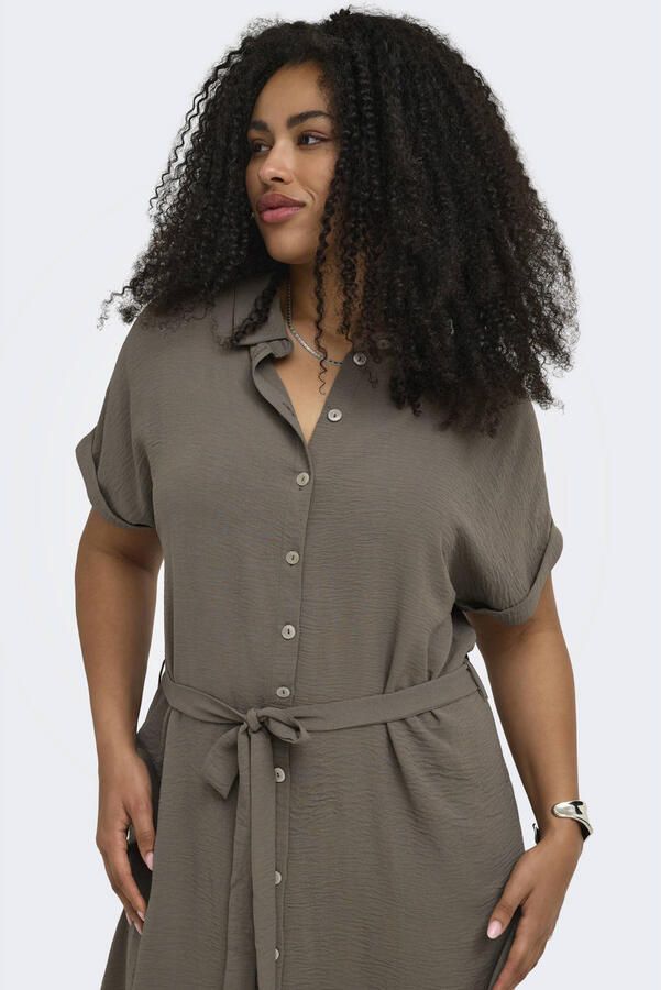 ONLY CARMAKOMA blousejurk met ceintuur bruin