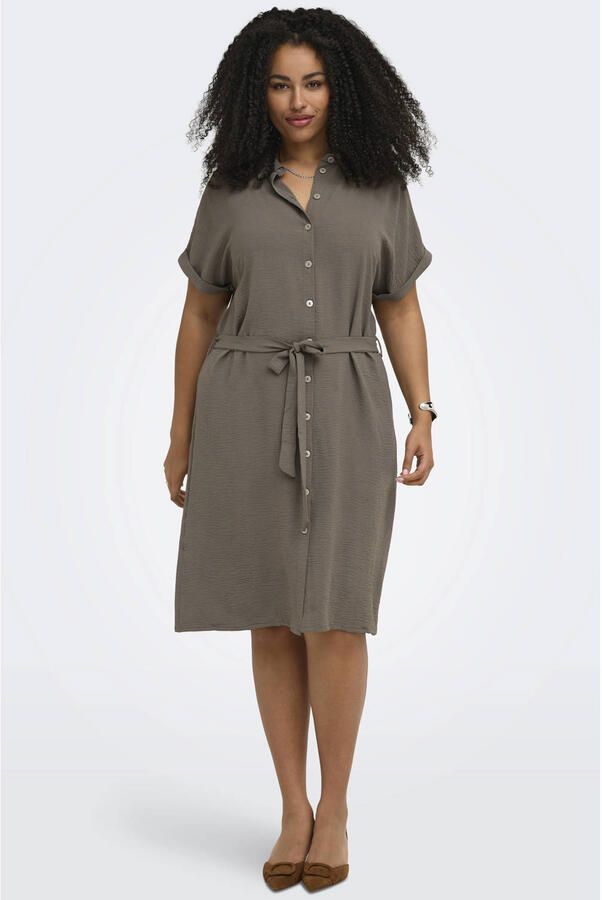 ONLY CARMAKOMA blousejurk met ceintuur bruin - Foto 2