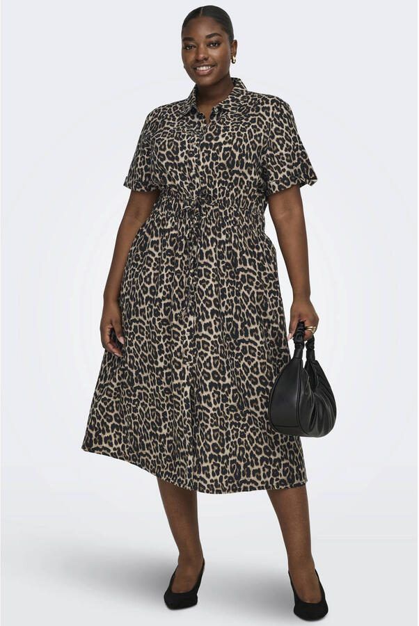 ONLY CARMAKOMA blousejurk met panterprint bruin