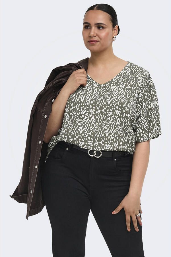 ONLY CARMAKOMA blousetop Plus Size met print kaki