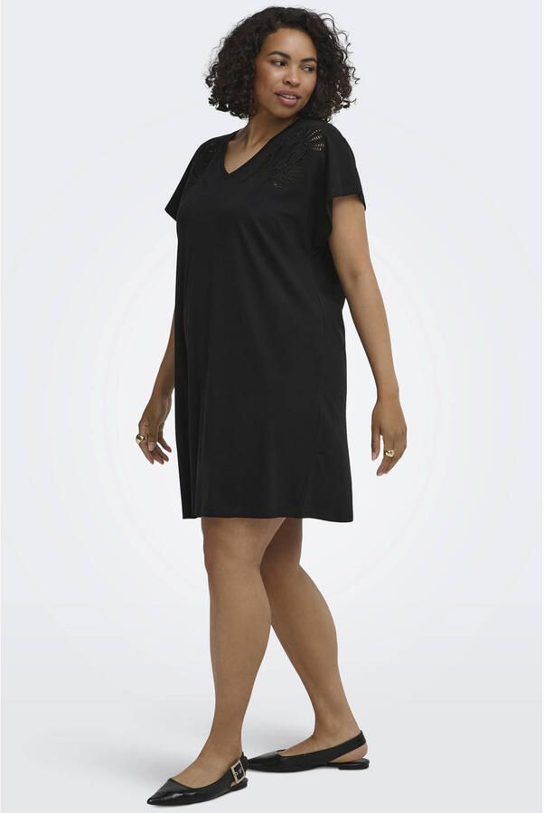 ONLY CARMAKOMA broderie korte zomerjurk Plus Size zwart - Foto 2
