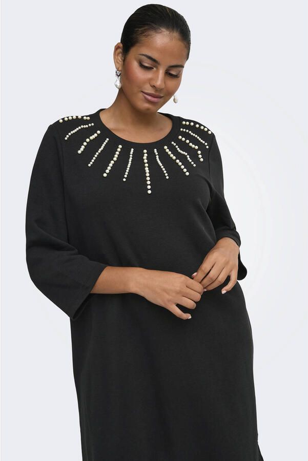 ONLY CARMAKOMA Caramber 3 4 o-neck midi sweat dress jrs Plus Size zwart