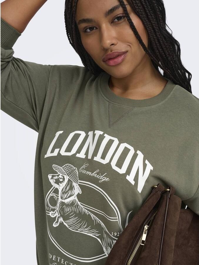 ONLY CARMAKOMA Caramelia Ls O-Neck Sweat Jrs Plus Size sweater met print donkergroen - Foto 2