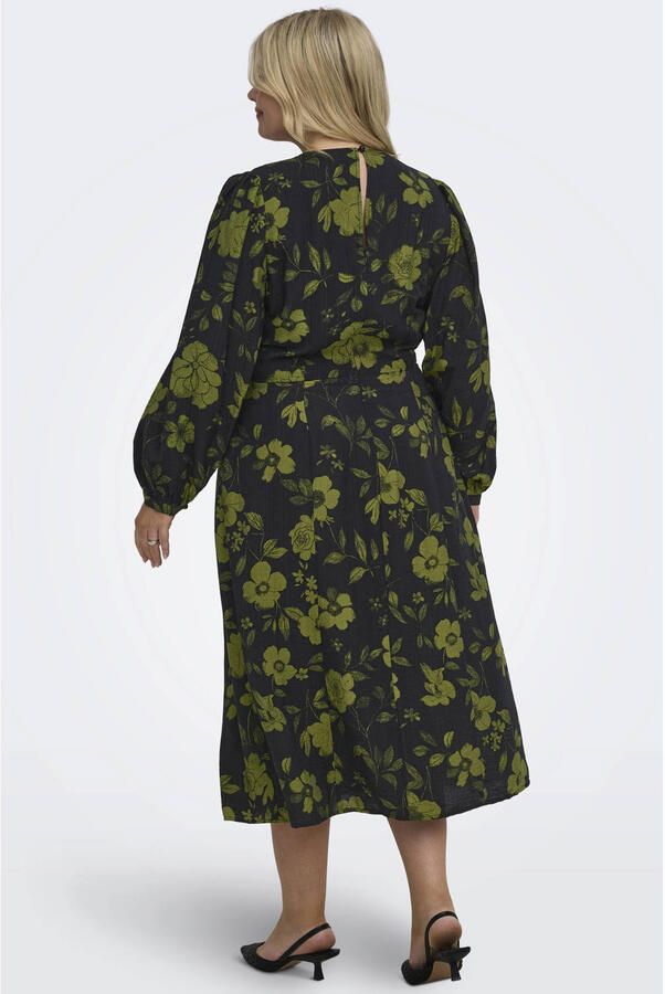 ONLY CARMAKOMA Carcamille L S V-Neck Midaxi Dress Aop Plus Size gebloemde wikkeljurk zwart groen - Foto 3