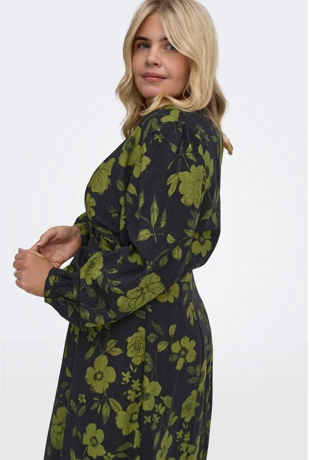 ONLY CARMAKOMA Carcamille L S V-Neck Midaxi Dress Aop Plus Size gebloemde wikkeljurk zwart groen - Foto 2