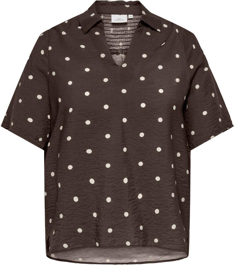 ONLY CARMAKOMA Carcarrie Dot 2 4 V-Neck Top Aop Plus Size donkerbruin