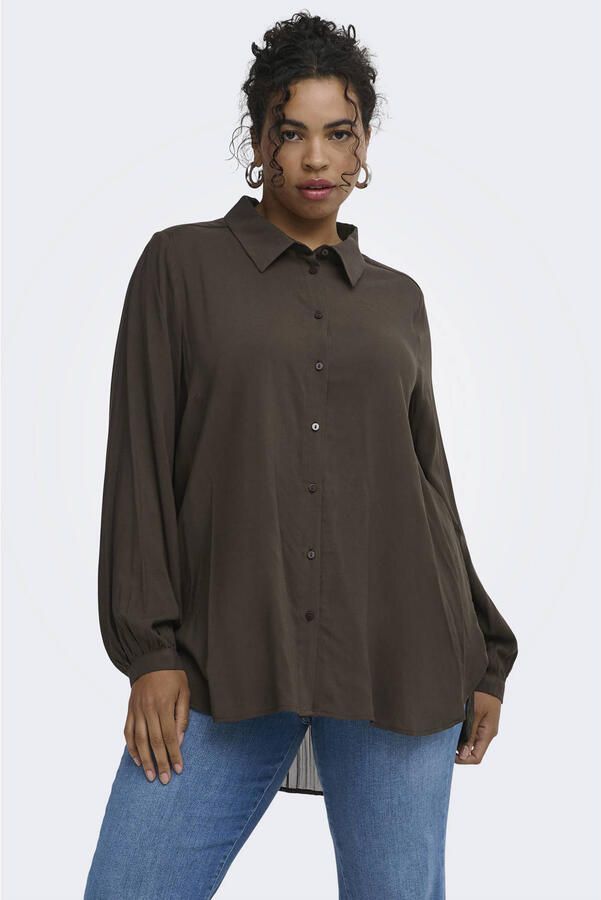 ONLY CARMAKOMA Carfreyja L S Long Shirt Wvn Plus Size rechtvallende blouse donkerbruin