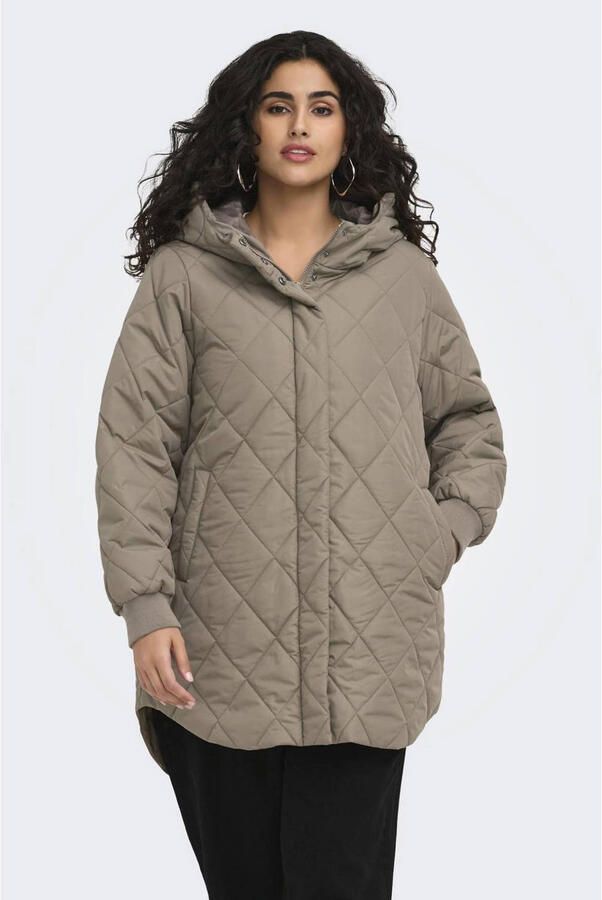 ONLY CARMAKOMA Carjuliet Quiltd Hood Zip Coat Otw Noos jas Plus Size beige