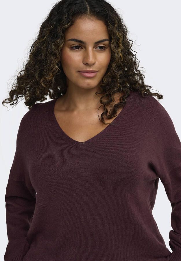 ONLY CARMAKOMA CARMARGARETA rechtvallende gebreide trui Plus Size met melée donkerrood