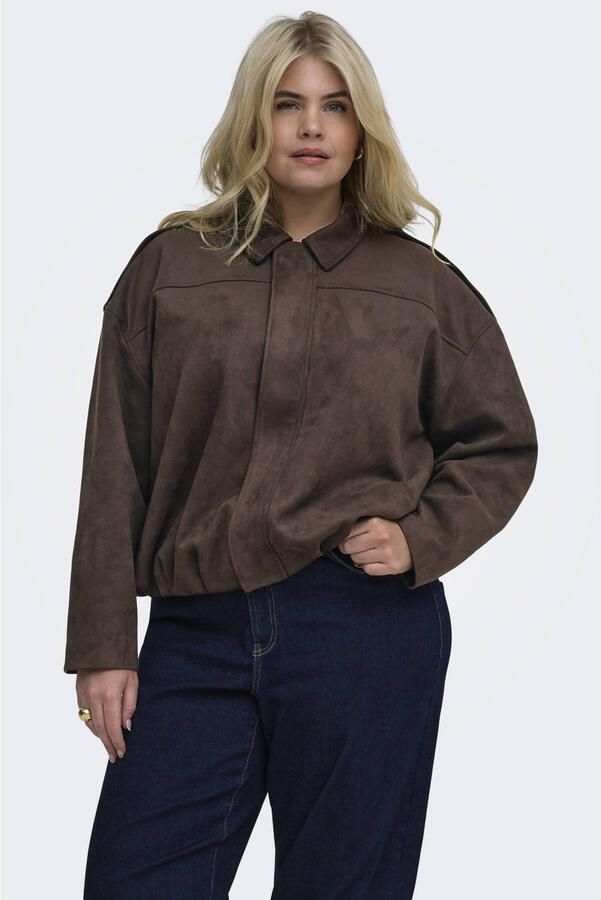 ONLY CARMAKOMA Carmoon-Stina L S Faux Suede Bomber Otw imitatieleren jas Plus Size donkerbruin