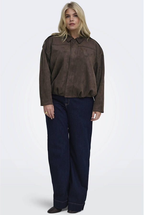 ONLY CARMAKOMA Carmoon-Stina L S Faux Suede Bomber Otw imitatieleren jas Plus Size donkerbruin - Foto 3