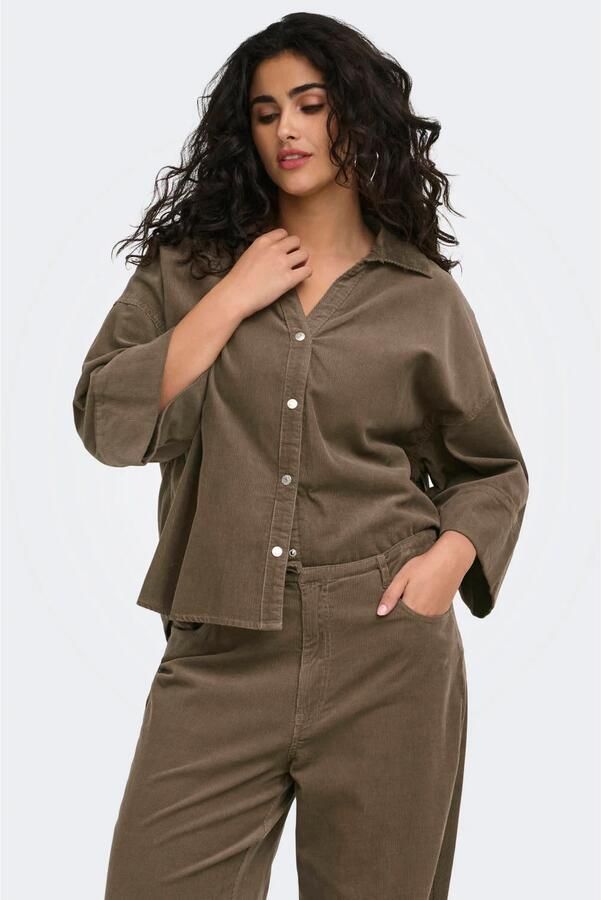 ONLY CARMAKOMA Carnessa 3 4 Cord Shirt Cc Pnt Plus Size blouse bruin