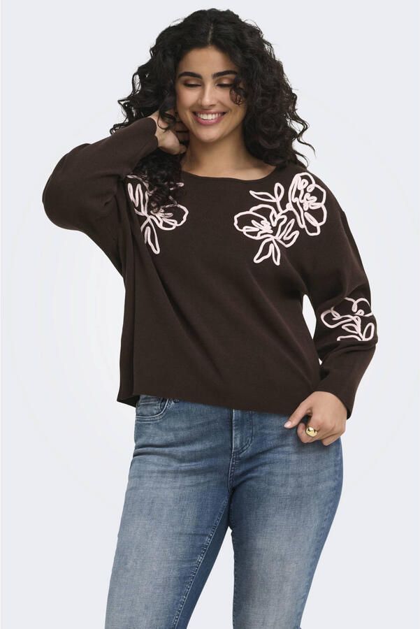 ONLY CARMAKOMA Carnila Ls Detail Boatneck Cc Knt trui Plus Size zwart