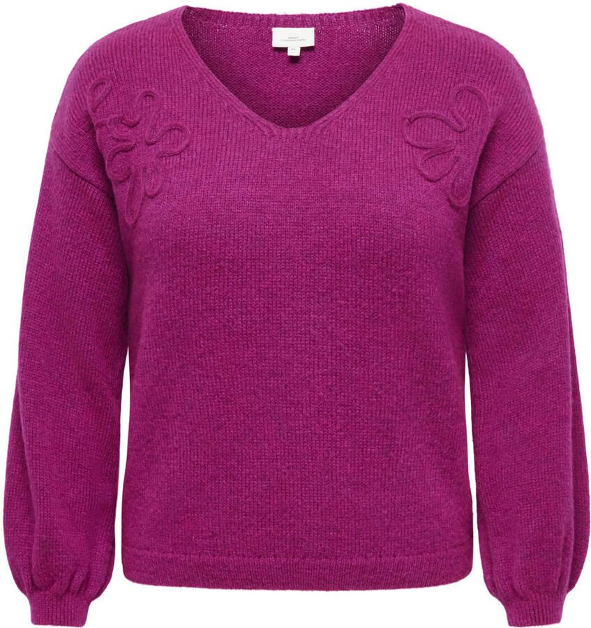 ONLY CARMAKOMA Carphilop L S V-Neck Pullover Knt Plus Size gebreide trui fuchsia