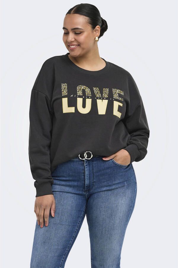 ONLY CARMAKOMA Cartammie l s leo print o-neck swt jrs sweater Plus Size grijs