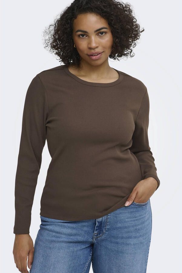 ONLY CARMAKOMA carval l s o-neck top jrs noos Plus Size bruin - Foto 3