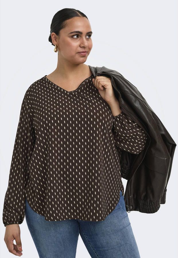 ONLY CARMAKOMA CARVICA LIFE L S V-NECK rechtvallende top Plus Size bruin - Foto 3