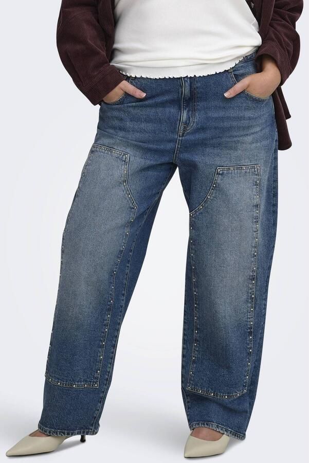 ONLY CARMAKOMA Carzoey Mw Barrel Studs Dnm Dot502 Plus Size jeans donkerblauw