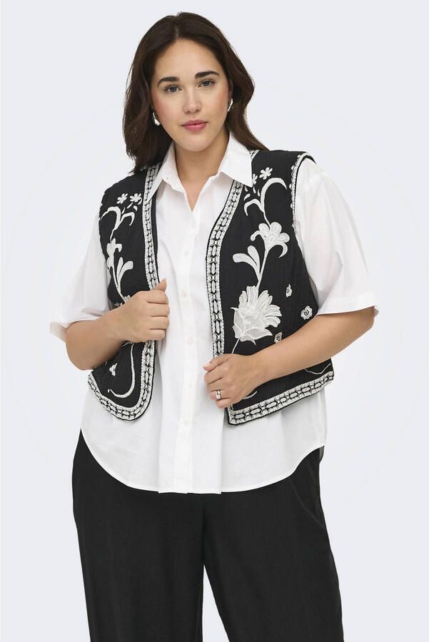 ONLY CARMAKOMA gebloemd gilet Plus Size met borduursels zwart
