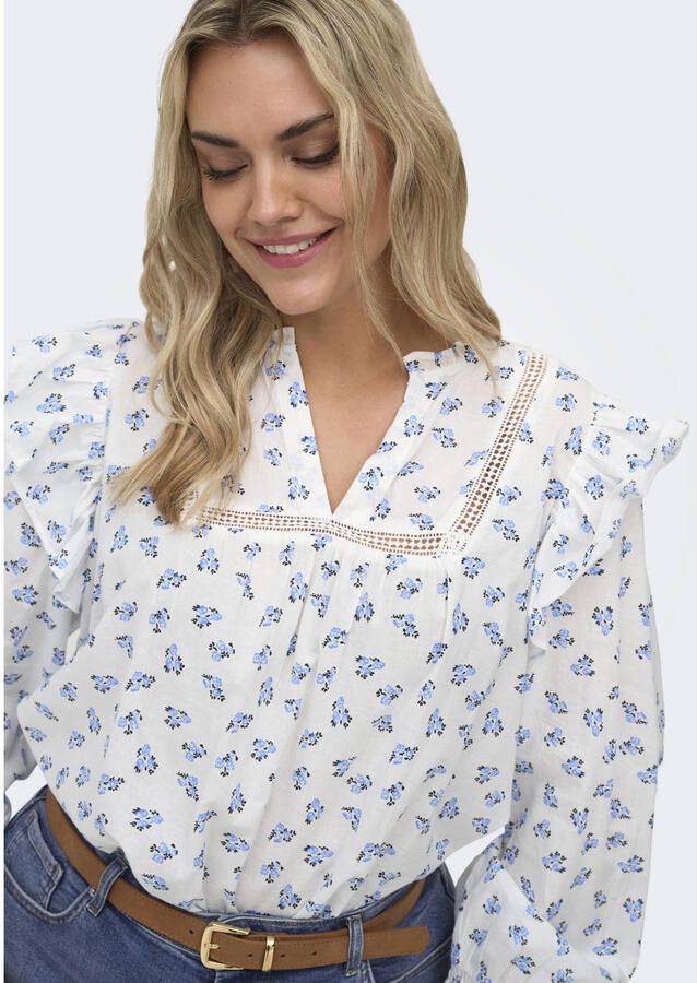 ONLY CARMAKOMA gebloemde blousetop wit broderie