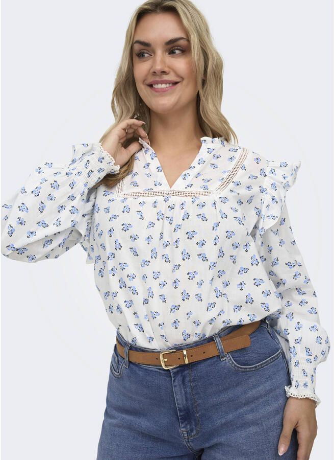 ONLY CARMAKOMA gebloemde blousetop wit broderie - Foto 2