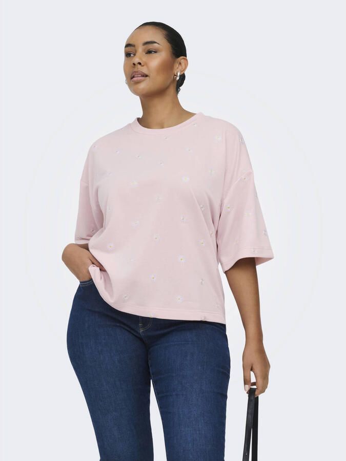 ONLY CARMAKOMA gebloemde sweater lichtroze