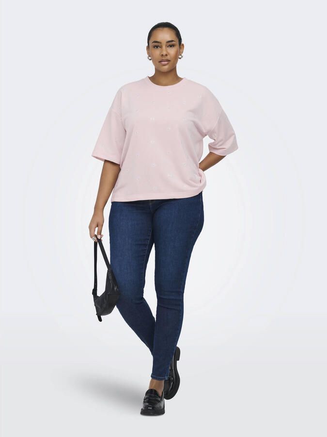ONLY CARMAKOMA gebloemde sweater lichtroze - Foto 2