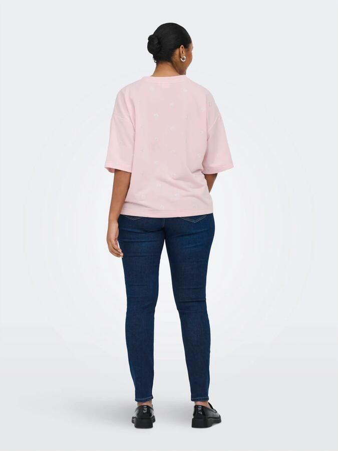 ONLY CARMAKOMA gebloemde sweater lichtroze - Foto 3