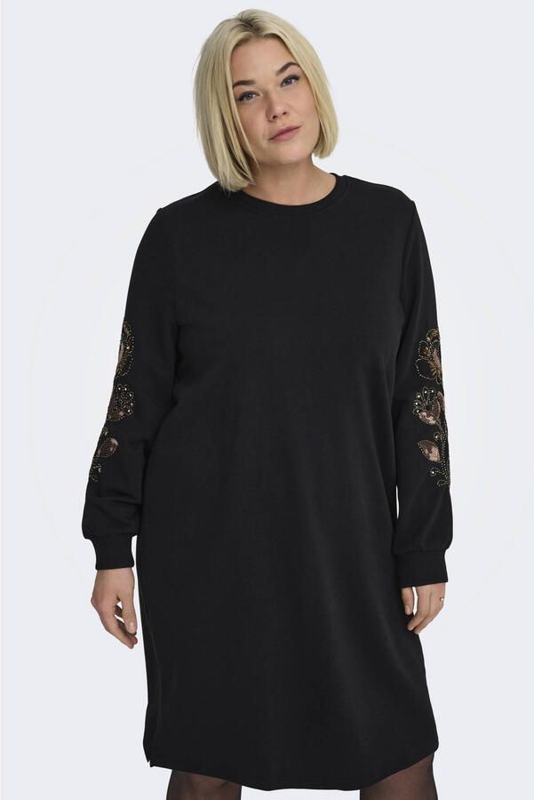 ONLY CARMAKOMA gebloemde sweatjurk met pailletten zwart