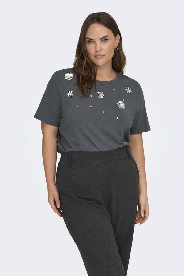 ONLY CARMAKOMA gebloemde T-shirt grijs