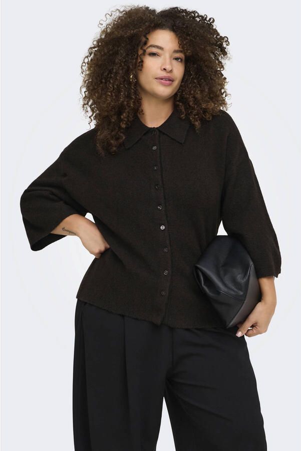 ONLY CARMAKOMA gebreid vest Plus Size met wol donkerbruin