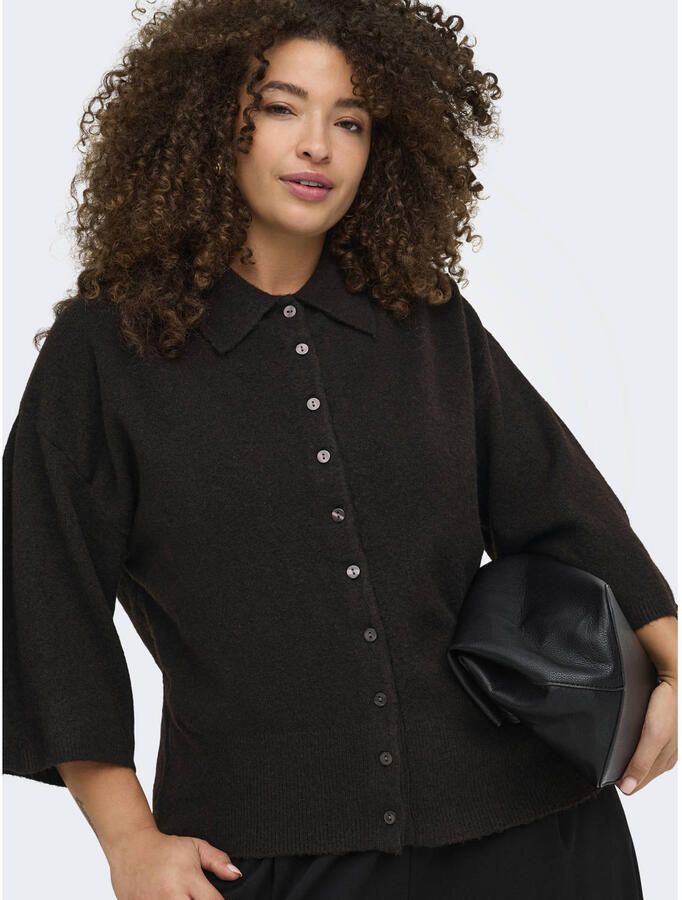 ONLY CARMAKOMA gebreid vest Plus Size met wol donkerbruin - Foto 2