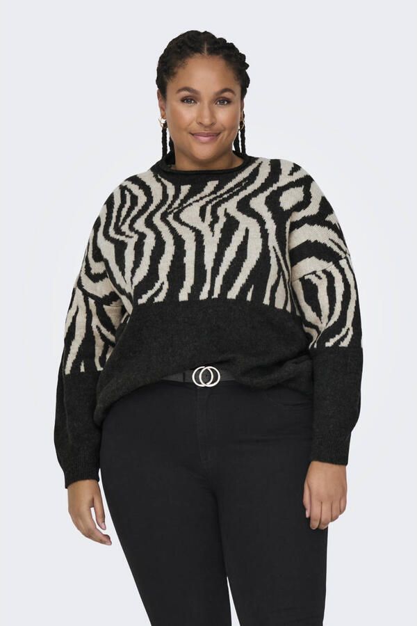ONLY CARMAKOMA Trui met ronde hals CARJADE ZEBRA L S O-NECK KNT - Foto 2