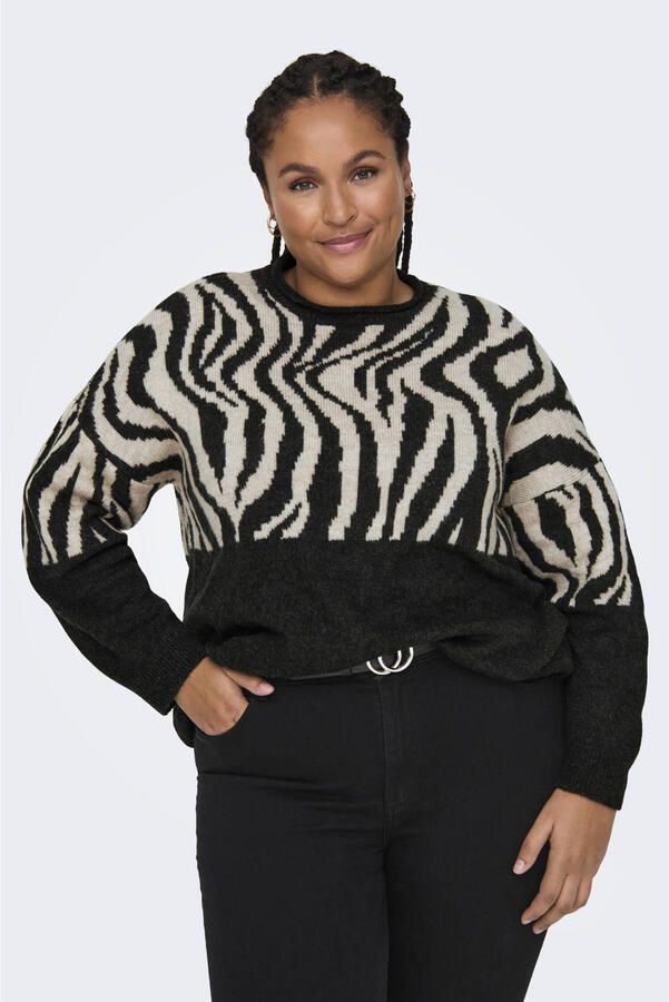 ONLY CARMAKOMA Trui met ronde hals CARJADE ZEBRA L S O-NECK KNT