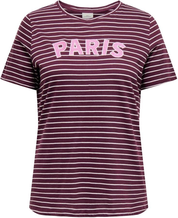 ONLY CARMAKOMA gestreept T-shirt met borduursels Plus Size donkerrood