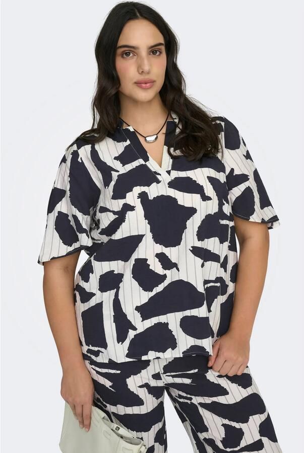 ONLY CARMAKOMA gestreepte blousetop donkerblauw - Foto 3