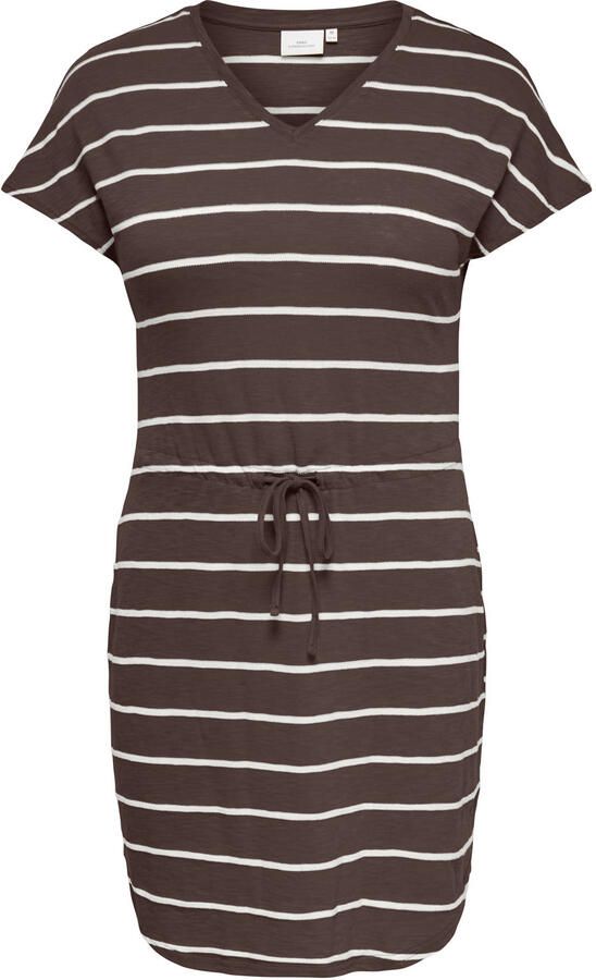 ONLY CARMAKOMA gestreepte T-shirtjurk zomerjurk donkerbruin